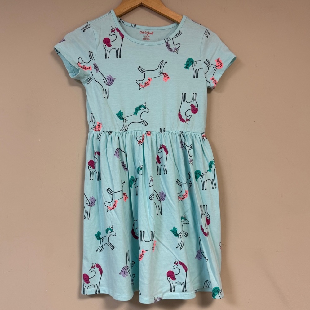 Unicorn Dress Green Girl’s 10-12 Fit & Flare Summer Sun Dress Soft Lightweight